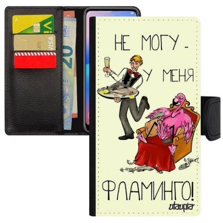 Необычный чехол книжка на мобильный // iPhone 8 // "Не могу - у меня фламинго!" Рисунок Принт, Utaupia, светло-зеленый