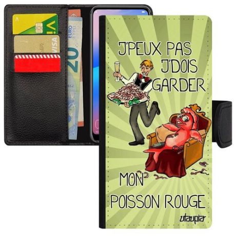 Ударопрочный чехол-книжка на смартфон // Galaxy S8 // "Не могу - у меня красная рыбка!" Карикатура Шутка, Utaupia, светло-зеленый