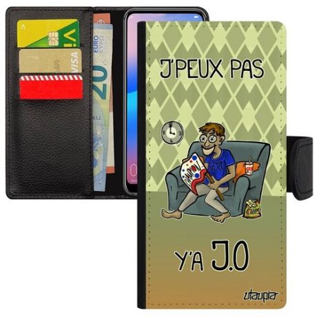 Защитный чехол книжка на смартфон // Galaxy A50 // "Не могу - олимпийские игры!" Шутка Комикс, Utaupia, зеленый