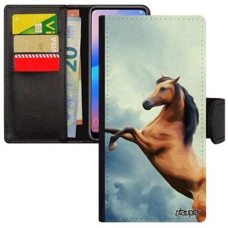 Защитный чехол книжка на // Samsung Galaxy A50 // "Лошадь" Кобыла Животные, Utaupia, серый