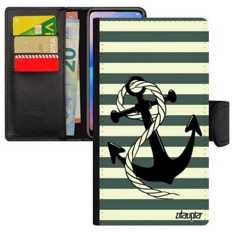 Защитный чехол-книжка на смартфон // Apple iPhone XR // "Якорь" Матрос Корабль, Utaupia, серый