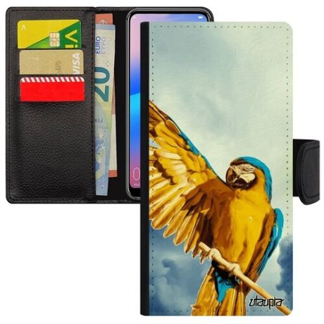 Защитный чехол книжка для // Samsung Galaxy A50 // "Попугай" Говорящий Птица, Utaupia, оранжевый