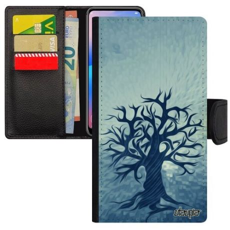 Противоударный чехол книжка на // Apple iPhone XS // "Дерево жизни" Флора Дизайн, Utaupia, голубой