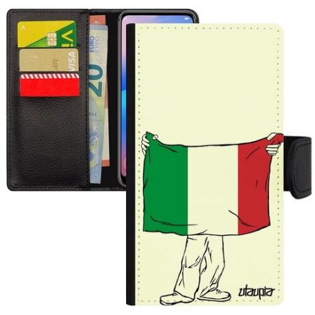 Красивый чехол книжка для мобильного // Apple iPhone XR // "Флаг Италии с руками" Дизайн Государственный, Utaupia, белый