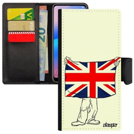 Защитный чехол-книжка для // Huawei P30 Lite // "Флаг Гвинеи Экваториальной с руками" Страна Дизайн, Utaupia, белый