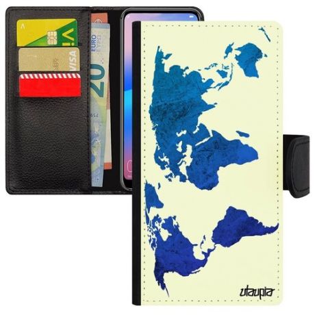 Дизайнерский чехол-книжка на мобильный // Samsung Galaxy S7 Edge // "Карта мира" Страна География, Utaupia, черный