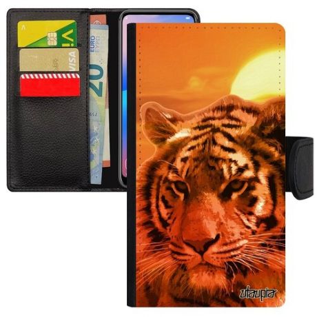 Простой чехол-книжка на мобильный // Xiaomi Mi 8 Lite // "Царь тигр" Тайга Свирепый, Utaupia, оранжевый