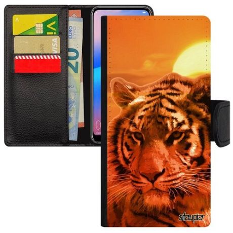 Противоударный чехол-книжка для телефона // Samsung Galaxy A50 // "Царь тигр" Дизайн Азия , Utaupia, оранжевый
