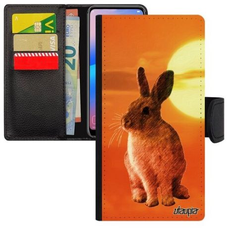 Защитный чехол книжка для мобильного // Galaxy A40 // "Кролик" Шиншилла Дизайн, Utaupia, розовый