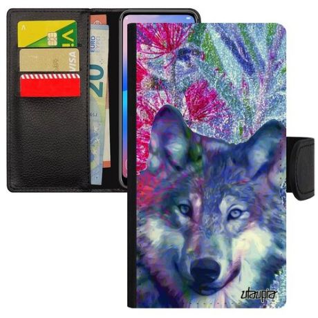 Защитный чехол книжка на смартфон // iPhone 8 Plus // "Дикий волк" Одинокий Лютый, Utaupia, фиолетовый
