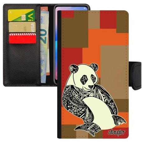 Красивый чехол-книжка для смарфона // Xiaomi Mi 8 Lite // "Панда" Медведь Panda, Utaupia, розовый