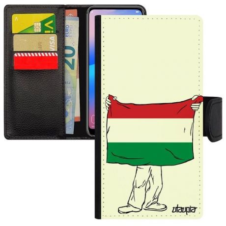 Противоударный чехол книжка на мобильный // Samsung Galaxy A40 // "Флаг Венгрии с руками" Государственный Путешествие, Utaupia, белый
