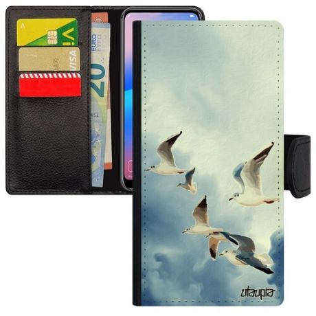 Защитный чехол-книжка для мобильного // Samsung Galaxy S7 Edge // "Чайки" Стиль Птицы, Utaupia, серый