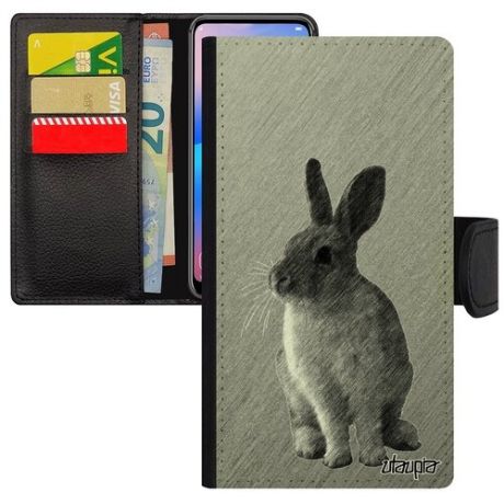 Противоударный чехол-книжка на смартфон // Apple iPhone XS // "Кролик" Дизайн Заяц, Utaupia, серый