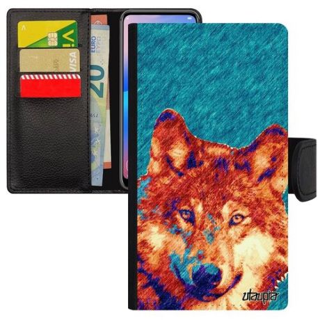 Противоударный чехол-книжка на телефон // iPhone 7 Plus // "Дикий волк" Хищник Wolf, Utaupia, голубой