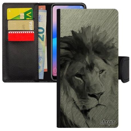 Ударопрочный чехол-книжка для мобильного // Huawei P30 Lite // "Лев" Самец Король, Utaupia, светло-зеленый
