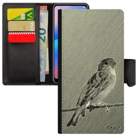 Противоударный чехол книжка для смарфона // Galaxy S8 // "Воробей" Птичка Птица, Utaupia, цветной