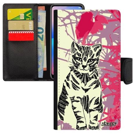 Противоударный чехол книжка на мобильный // iPhone X // "Кот" Дизайн Cat, Utaupia, серый