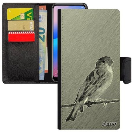 Защитный чехол-книжка на смартфон // Galaxy A50 // "Воробей" Домовый Маленький, Utaupia, серый