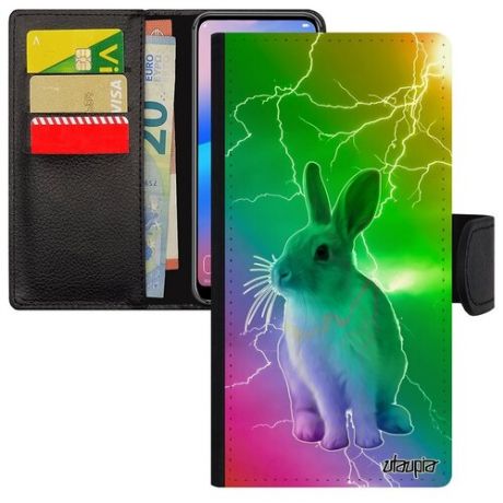 Защитный чехол книжка для // Samsung Galaxy S7 Edge // "Кролик" Дикий Животные, Utaupia, фуксия