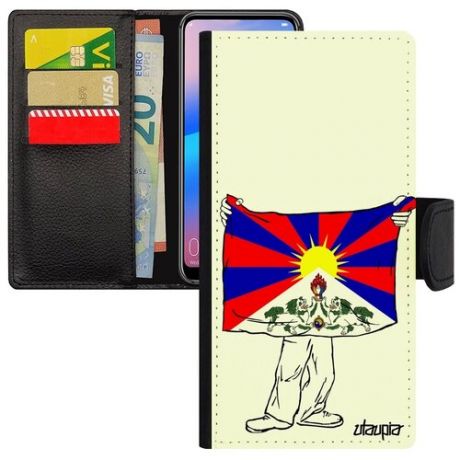 Красивый чехол-книжка на смартфон // Galaxy A50 // "Флаг Японии с руками" Государственный Туризм, Utaupia, белый