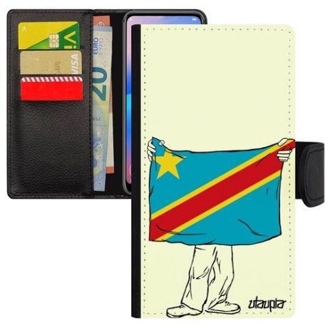 Защитный чехол-книжка на смартфон // Xiaomi Redmi Note 6 Pro // "Флаг Гвинеи с руками" Страна Дизайн, Utaupia, белый