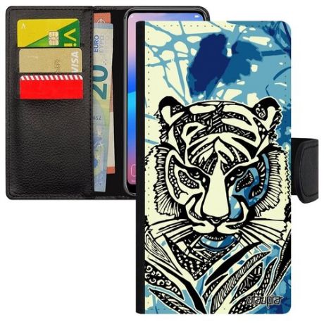 Противоударный чехол книжка на мобильный // Galaxy S7 Edge // "Тигр" Африка Зверь, Utaupia, голубой