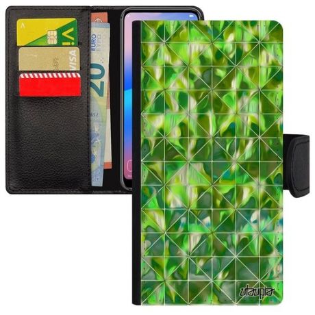 Яркий чехол-книжка на смартфон // Galaxy A40 // "Плиточный мотив" Квадрат Мрамор, Utaupia, зеленый
