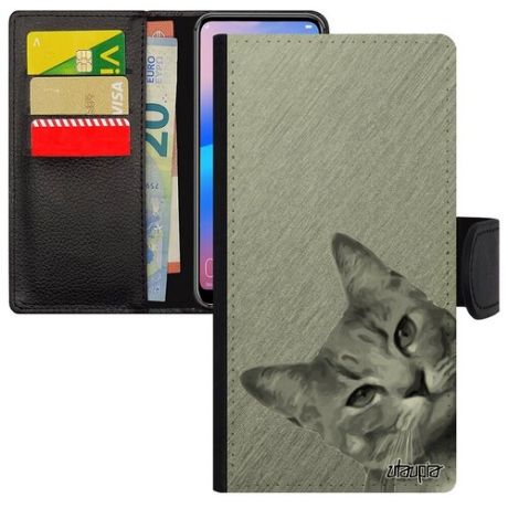 Защитный чехол книжка на смартфон // Galaxy S7 Edge // "Котик" Котенок Усатый, Utaupia, розовый