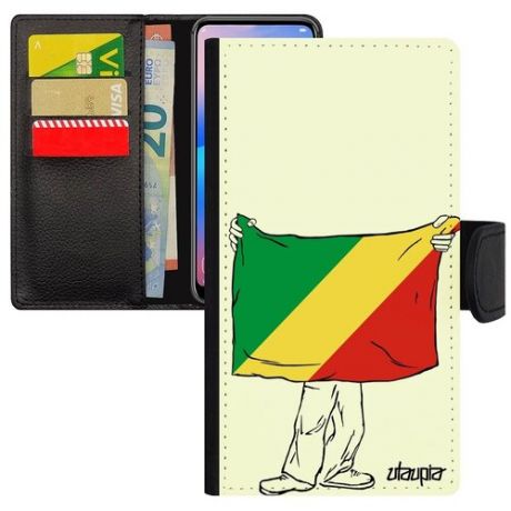 Противоударный чехол-книжка на смартфон // iPhone 8 // "Флаг Камеруна с руками" Государственный Туризм, Utaupia, белый