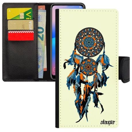 Ударопрочный чехол-книжка для мобильного // Galaxy A40 // "Ловец снов" Индейский Дизайн, Utaupia, белый