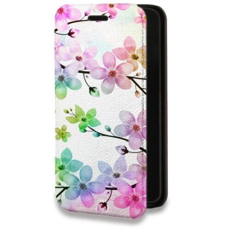 Дизайнерский горизонтальный чехол-книжка для Samsung Galaxy A50 Органические цветы