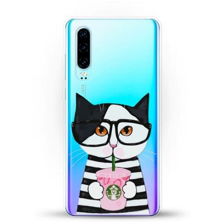 Силиконовый чехол Кот в очках на Huawei P30