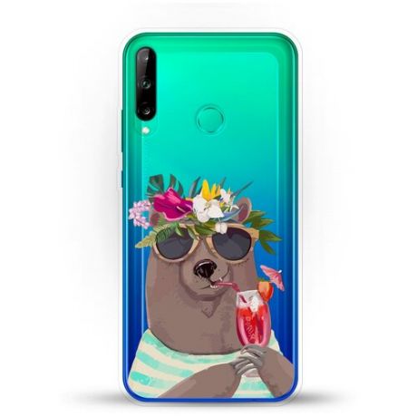 Силиконовый чехол Медведь с коктейлем на Huawei P40 Lite E