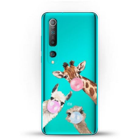 Силиконовый чехол Лама, жираф и страус на Xiaomi Mi 10
