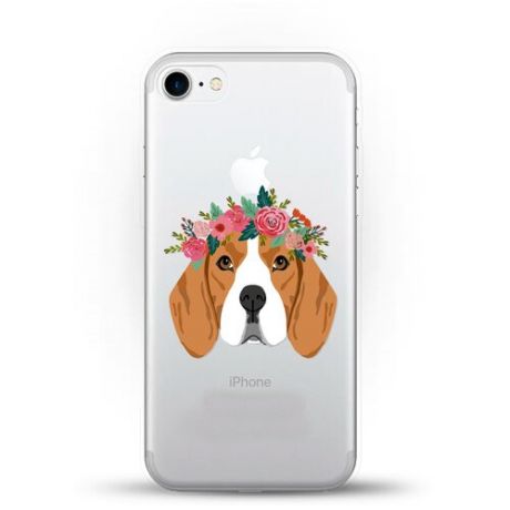 Силиконовый чехол Бигль с цветами на Apple iPhone SE (2020)