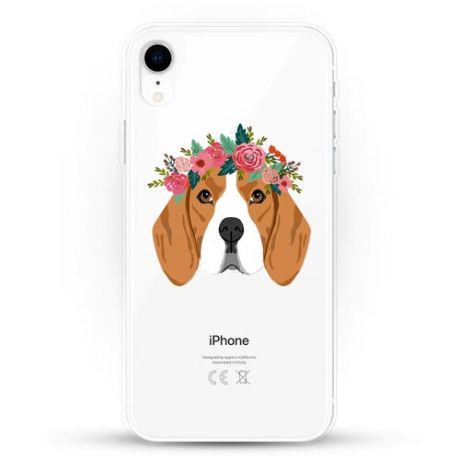 Силиконовый чехол Бигль с цветами на Apple iPhone Xr