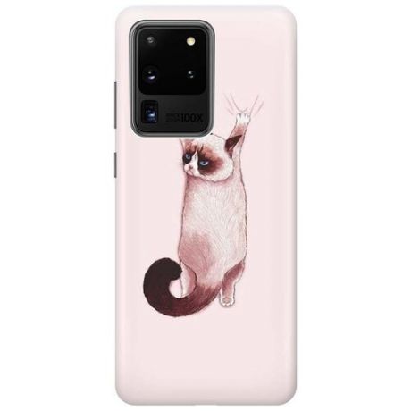 Ультратонкий силиконовый чехол-накладка для Samsung Galaxy S20 Ultra с принтом "Недовольный кот"