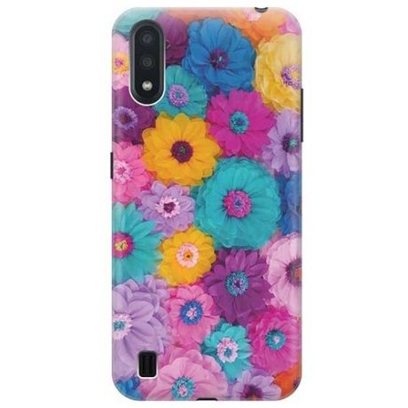 Ультратонкий силиконовый чехол-накладка для Samsung Galaxy A01 с принтом "Бумажные цветы"