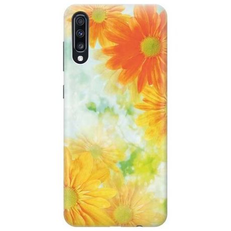 Ультратонкий силиконовый чехол-накладка для Samsung Galaxy A70 / A70s с принтом "Оранжевые цветы"
