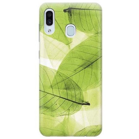 Ультратонкий силиконовый чехол-накладка для Samsung Galaxy A40 с принтом "Зеленые листья"