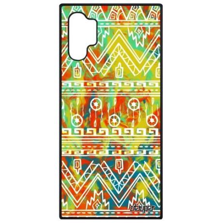 Противоударный чехол для смартфона // Samsung Galaxy Note 10 Plus // "Ацтекские мотивы" Геометрический Орнамент, Utaupia, оранжевый