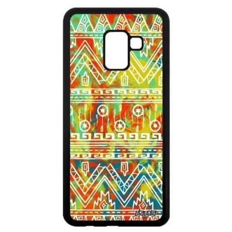 Качественный чехол на смартфон // Galaxy A8 2018 // "Ацтекские мотивы" Этнический Декоративный, Utaupia, оранжевый