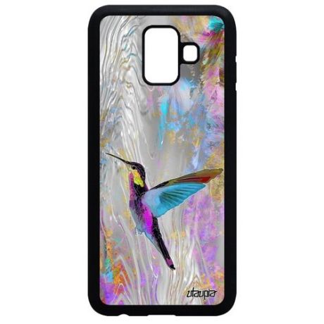 Противоударный чехол на // Samsung Galaxy A6 2018 // "Колибри" Дизайн Птицы, Utaupia, серебристый