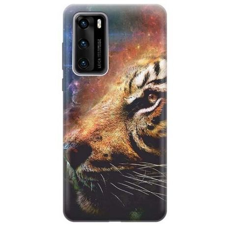 Ультратонкий силиконовый чехол-накладка для Huawei P40 с принтом "Космический тигр"