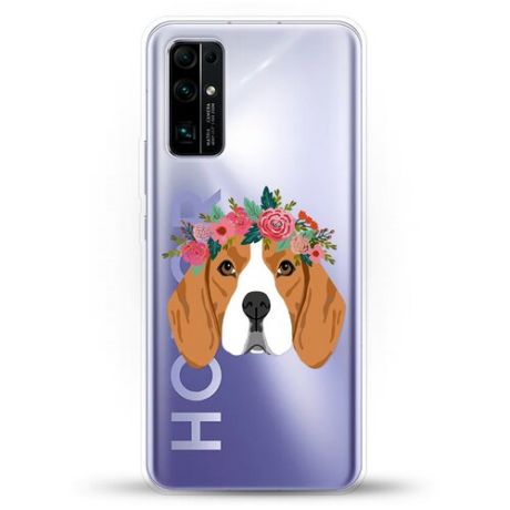 Силиконовый чехол Бигль с цветами на Honor 30