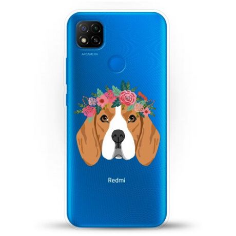 Силиконовый чехол Бигль с цветами на Xiaomi Redmi 9C