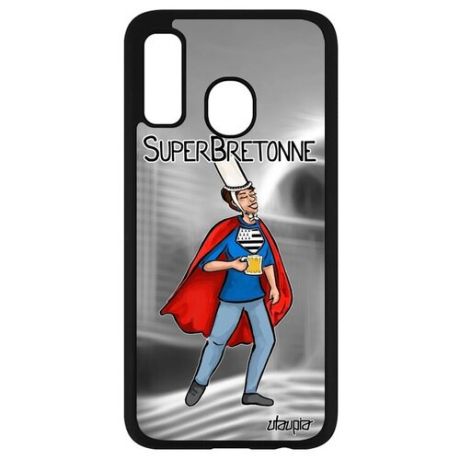 Защитный чехол для телефона // Galaxy A40 // "Супербретонка" Комичный Супергерой, Utaupia, белый