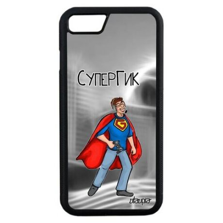Противоударный чехол на телефон // Apple iPhone 7 // "Супергик" Видеоигра Супергерой, Utaupia, черный