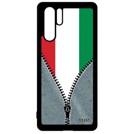 Качественный чехол для смартфона // Huawei P30 Pro // "Флаг Камеруна на молнии" Дизайн Патриот, Utaupia, серый